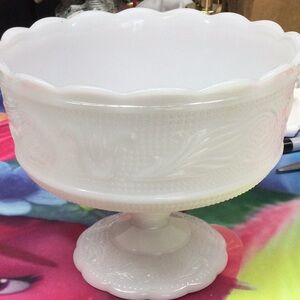 White Milk Glass Pedestal Compote Bowl vintage